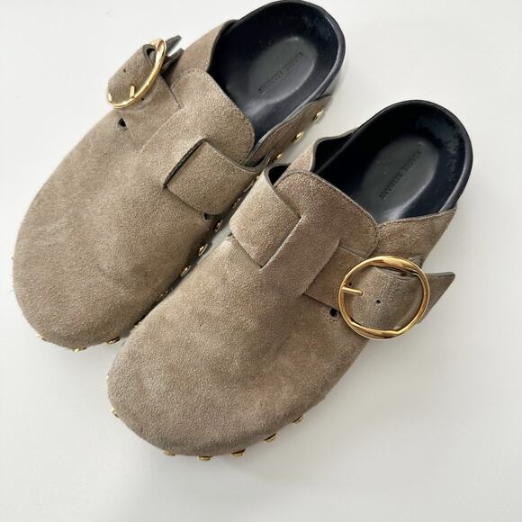 Isabel Marant Womens Suede Studded Mules Slip On Size 36 Olive Buckle Hardware - Picture 1 of 7